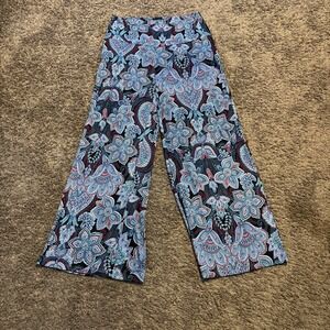 Arolina Wide Leg Pants‎ Womens XL Blue Stretch Floral Paisley Multicolor Pull-On